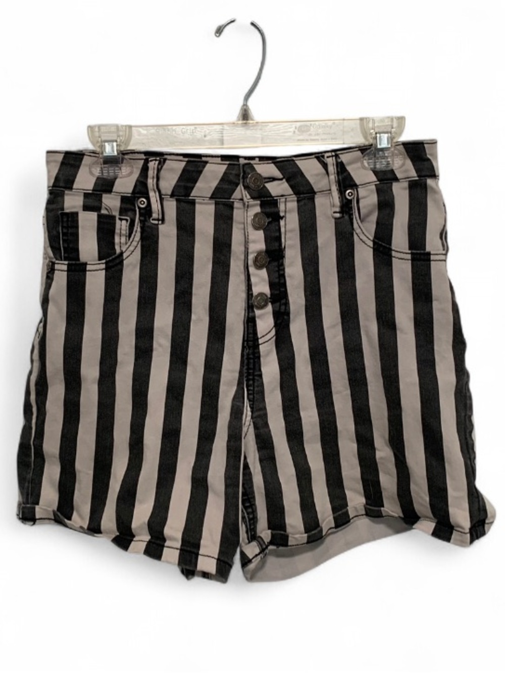 Hot Topic Goth Striped Button Fly High-Waist Shorts - Black & Cream